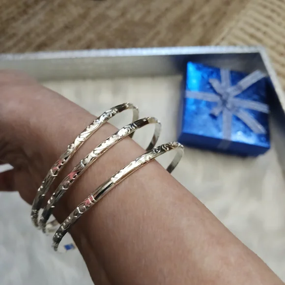 STERLING Silver Bangle Bracelets - Set of 3